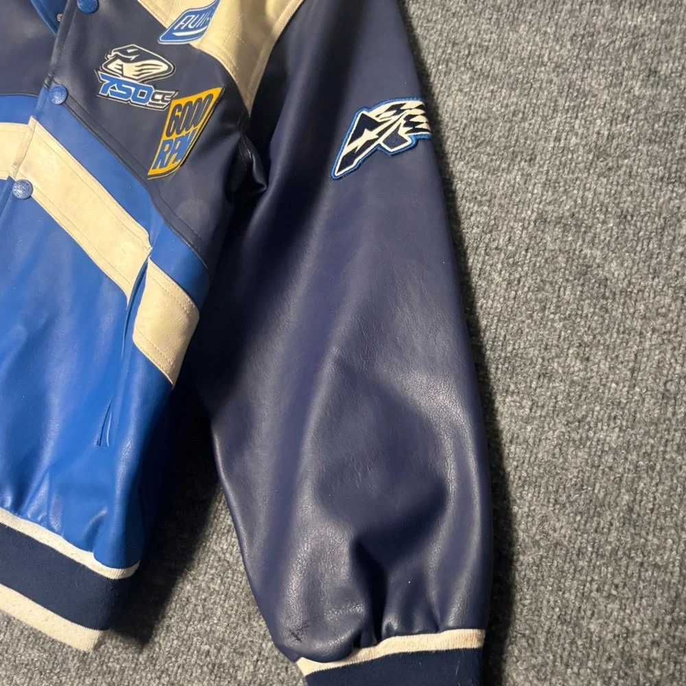 Avirex USA 750 Racing Jacket Youth L 16-18 Blue Varsity Moto Y2K‎